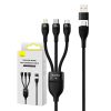 Baseus Universal Flash II 3in1 gyorstöltő és adatkábel (USB-A-Micro USB + Lightning + USB-C), QC/PD 100W, 1,2 m (Fekete)