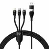 Baseus Universal Flash II 3in1 gyorstöltő és adatkábel (USB-A-Micro USB + Lightning + USB-C), QC/PD 100W, 1,2 m (Fekete)