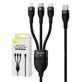   Baseus Flash Series 2, 3 az 1-ben USB kábel, USB-C / Micro-USB / Lightning, 100W, 1.5m (fekete)