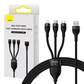   Baseus Universal Flash Series II 3in1 gyorstöltő és adatkábel (USB-C-Micro USB + Lightning + USB-C), 66W, 1,2 m (Fekete)