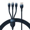 Baseus Flash 3in1 USB töltőkábel, USB-C + Micro USB + Lightning 66W, 1.2m (kék)