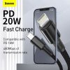 Baseus Type-C - Lightning nagy sűrűségű fonott gyors töltőkábel PD 20W 1m (Fekete)