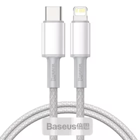  Baseus Lightning USB-C kábel, nagy sűrűségű fonott, 20W, 5A, PD, 1m (fehér)