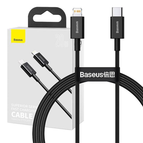 Baseus Superior USB-C / Lightning kábel, 20 W, PD, 1m  (Fekete)