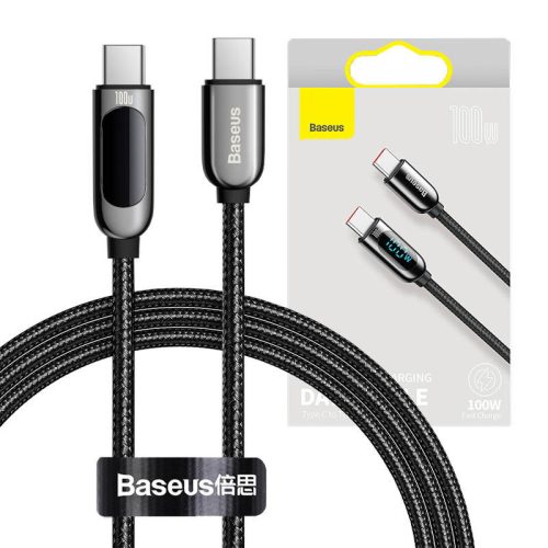 Baseus USB-C-USB-C kábel kijelzővel, 100 W, 1m (fekete)