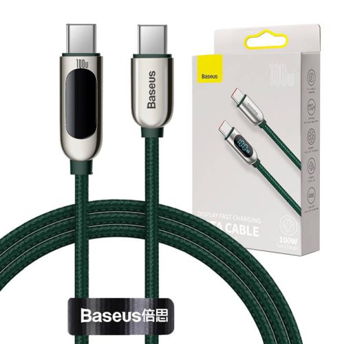 Baseus USB-C – USB-C kábel, tápellátás kijelzővel, 100 W, 1m (zöld)