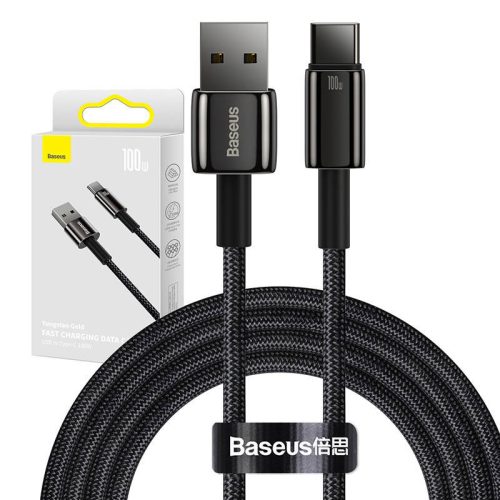 Baseus Tungsten Gold adatkábel, töltőkábel USB / USB-C, 100W, 2m (Fekete)