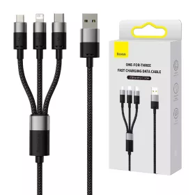   Baseus StarSpeed 3in1 univerzális gyors töltő- és adatkábel (USB–Micro USB + Lightning + USB-C), 3,5A, 1,2 m (Fekete)