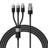 Baseus StarSpeed 3in1 univerzális gyors töltő- és adatkábel (USB–Micro USB + Lightning + USB-C), 3,5A, 1,2 m (Fekete)