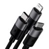 Baseus StarSpeed 3in1 univerzális gyors töltő- és adatkábel (USB–Micro USB + Lightning + USB-C), 3,5A, 1,2 m (Fekete)