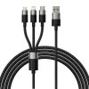Baseus StarSpeed 3in1 univerzális gyors töltő- és adatkábel (USB–Micro USB + Lightning + USB-C), 3,5A, 1,2 m (Fekete)