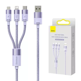   Baseus StarSpeed 3 az 1-ben kábel USB - USB-C + Micro-USB + Lightning, 3,5A, 1.2m (lila)