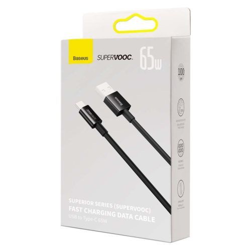 Baseus Superior Series SUPERVOOC gyorstöltő adatkábel USB - USB-C 65W, 1m (Fekete)