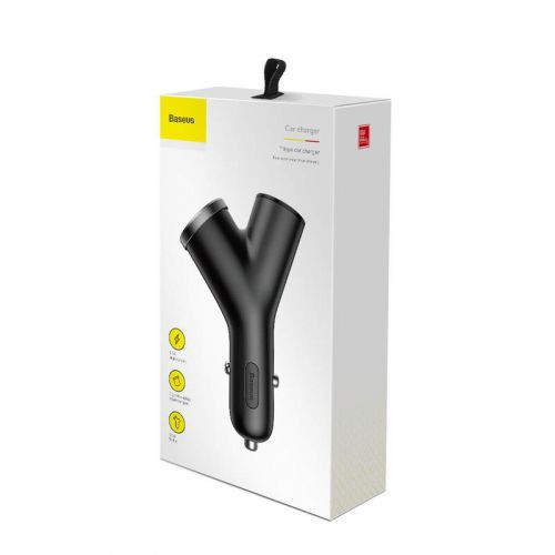Baseus autós töltő Y-type dual USB + szivargyújtó hosszabbított, 3,4A (fekete)