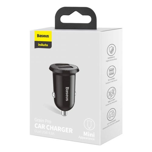 Baseus Grain Pro 2x USB 4.8A autós töltő  (fekete)