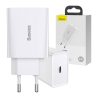 Baseus speed mini gyorstöltő, USB + USB-C, PD, 3A, 20 W (fehér)