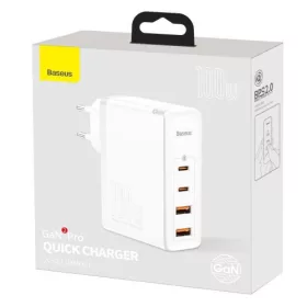   Baseus GaN2 Pro fali töltő, 2x USB + 2x USB-C, 100W, EU (Fehér)