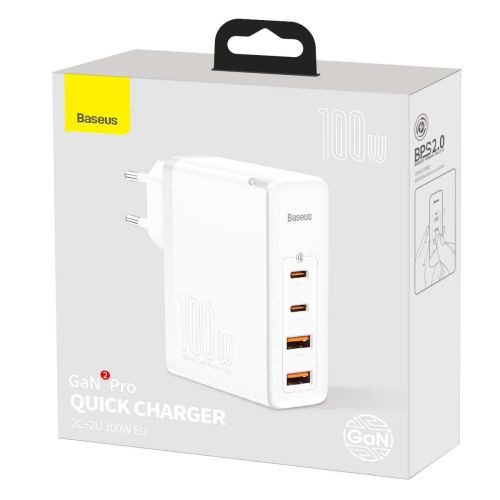 Baseus GaN2 Pro fali töltő, 2x USB + 2x USB-C, 100W, EU (Fehér)