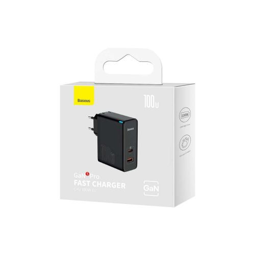 Baseus GaN USB-C + USB fali töltő, 100W + 1m kábel
