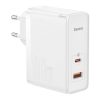 Baseus GaN5 Pro USB-C + USB hálozati töltő, 100W + 1m kábel (Fehér)