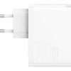 Baseus GaN5 Pro USB-C + USB hálozati töltő, 100W + 1m kábel (Fehér)