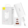 Baseus GaN5 Pro hálózati töltő 2xType-C + USB, Type-C-Type-C kábellel, 65W (Fehér)