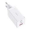 Baseus GaN5 Pro hálózati töltő 2xType-C + USB, Type-C-Type-C kábellel, 65W (Fehér)