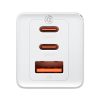 Baseus GaN5 Pro hálózati töltő 2xType-C + USB, Type-C-Type-C kábellel, 65W (Fehér)