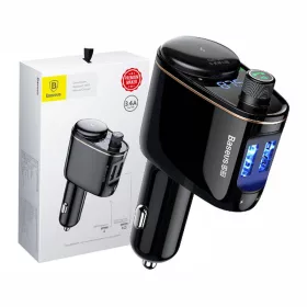   Baseus Autós Töltő/ Bluetooth FM Transmitter S-06, BT. 4.2, USB-A, (Fekete)