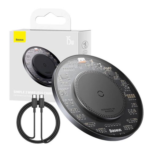 Baseus Simple 2, Wireless Qi induktív töltő, 15W USB-C - USB-C kábellel (Fekete)