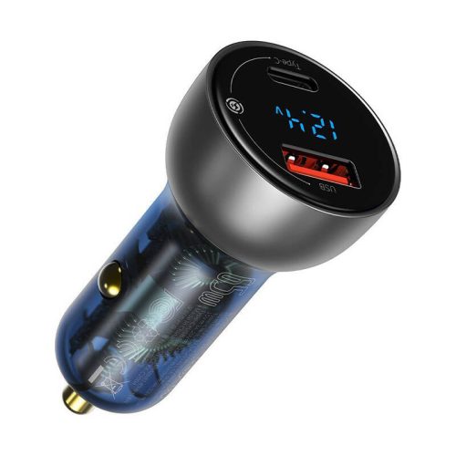 Baseus Particular autós töltő USB/USB-C 65W 5A SCP QC 4.0 + PD 3.0 LCD kijelzővel  (Ezüst)
