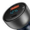 Baseus Particular autós töltő USB/USB-C 65W 5A SCP QC 4.0 + PD 3.0 LCD kijelzővel  (Ezüst)