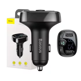   Baseus autós töltő Bluetooth FM adóvevő S-09A, BT. 4.2, 10m hatótávolság, 2x USB-A 3.4A, Micro SD kártyaolvasó, (fekete)