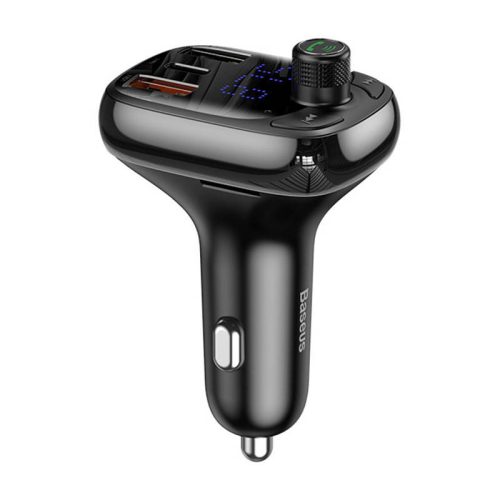 Baseus Autós Töltő - Bluetooth FM Transmitter S-13, BT. 5.0, 10m Range, USB-A QC 12V/ 2.4A, USB-A 5V/ 1.5A, Type-C 12V/ 2.4A, (Fekete) 