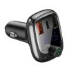 Baseus Autós Töltő - Bluetooth FM Transmitter S-13, BT. 5.0, 10m Range, USB-A QC 12V/ 2.4A, USB-A 5V/ 1.5A, Type-C 12V/ 2.4A, (Fekete) 