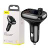 Baseus Autós Töltő - Bluetooth FM Transmitter S-13, BT. 5.0, 10m Range, USB-A QC 12V/ 2.4A, USB-A 5V/ 1.5A, Type-C 12V/ 2.4A, (Fekete) 