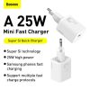 Baseus Szupergyors USB-C 25 W-os Power Delivery Quick Charge töltő (Fehér)