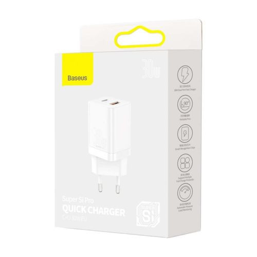 Baseus Super Si Pro gyorstöltő USB + USB-C 30W (Fehér)