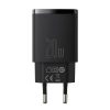 Baseus Compact gyorstöltő adapter 20W Type-C + USB (Fekete)