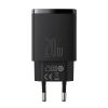 Baseus Compact gyorstöltő adapter 20W Type-C + USB (Fekete)