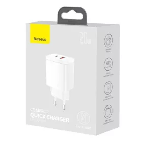   Baseus Compact gyorstöltő adapter 20W Type-C + USB (Fehér)