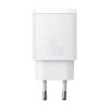 Baseus Compact gyorstöltő adapter 20W Type-C + USB (Fehér)