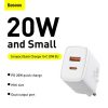 Baseus Compact gyorstöltő adapter 20W Type-C + USB (Fehér)