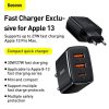 Baseus Compact gyorstöltő adapter 30W USB-C + 2XUSB (Fekete)