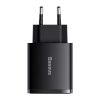 Baseus Compact gyorstöltő adapter 30W USB-C + 2XUSB (Fekete)