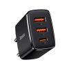Baseus Compact gyorstöltő adapter 30W USB-C + 2XUSB (Fekete)