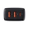 Baseus Compact gyorstöltő adapter 30W USB-C + 2XUSB (Fekete)