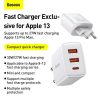 Baseus Compact gyorstöltő adapter 30W USB-C + 2XUSB (Fehér)
