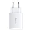 Baseus Compact gyorstöltő adapter 30W USB-C + 2XUSB (Fehér)