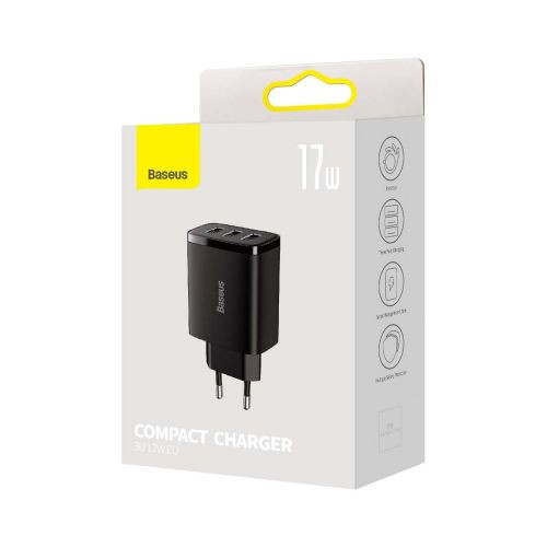 Baseus hálózati gyorstöltő 2xUSB (Fekete)